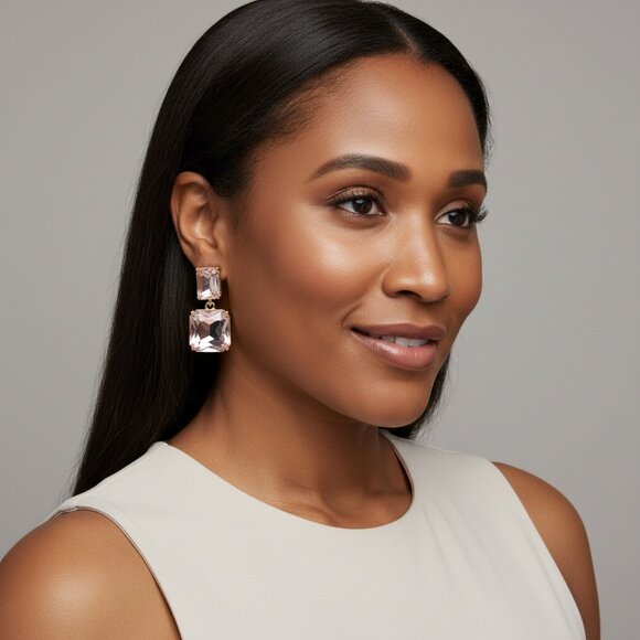 Light Pink Gem Dangle Earring - Picture 2 of 4